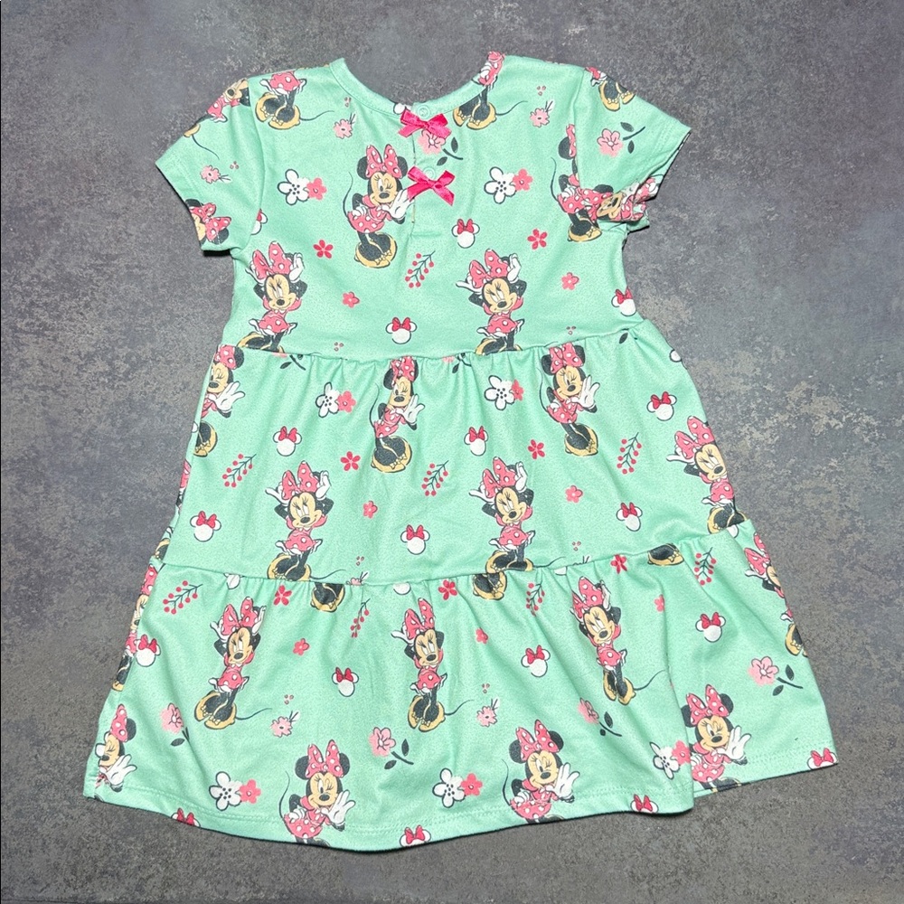 Disney Minnie Mouse Dress 2T Baby Girl Mint Pink Print Short Sleeve Tiered - Picture 2 of 4